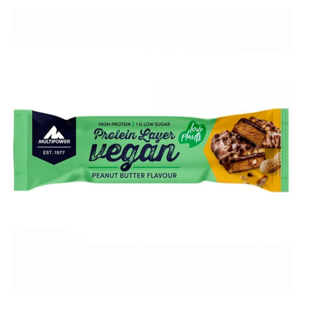 Multipower Protein Layer Vegan Peanut Butter, barretta proteica al cioccolato e al burro d'arachidi da 55g