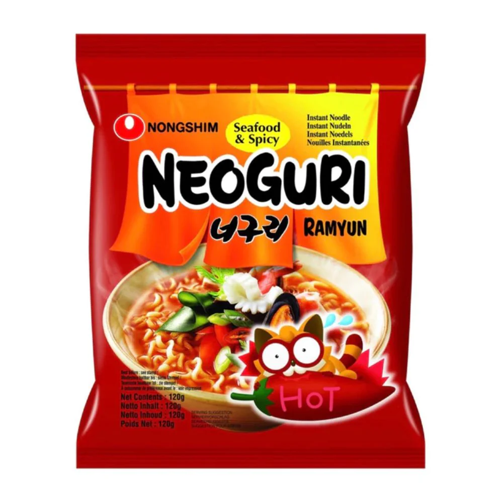 Neoguri Ramyun Hot & Spicy, noodles ai frutti di mare piccanti da 120g