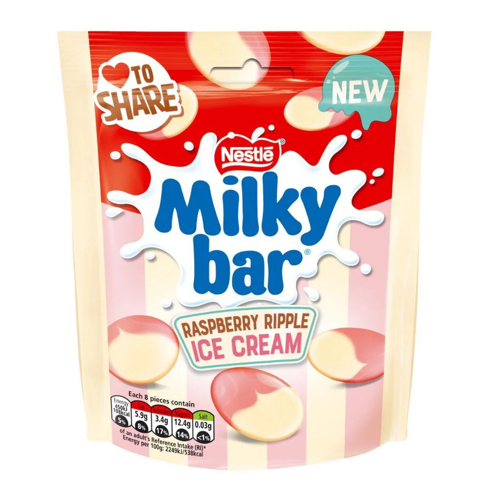 Nestlè Milkybar Raspberry Ripple Ice Cream, cioccolato bianco con una spirale al gusto di lampone da 86g
