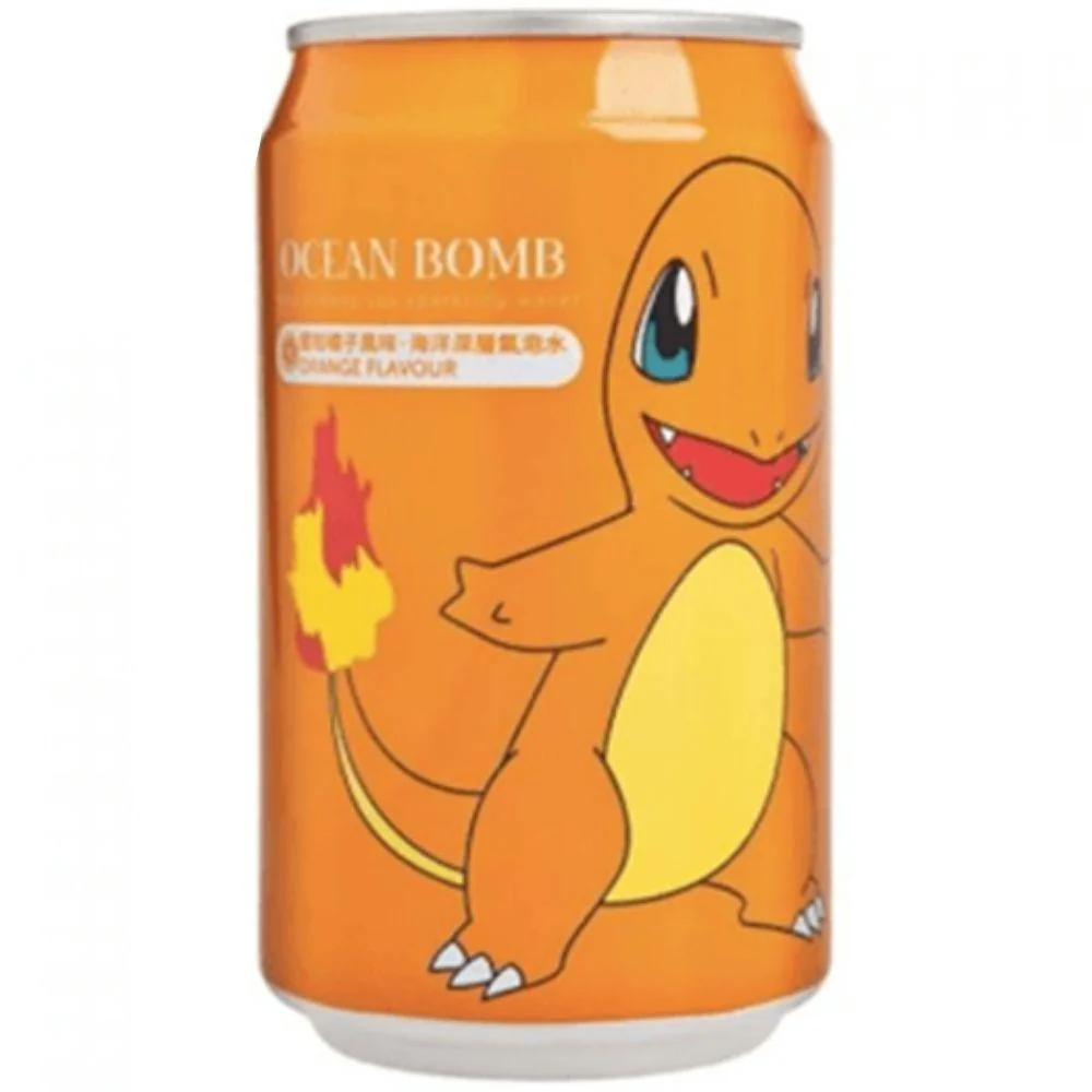Ocean Bomb Pokémon Charmander Orange Flavour Sparkling Water, bevanda all'arancia da 330ml