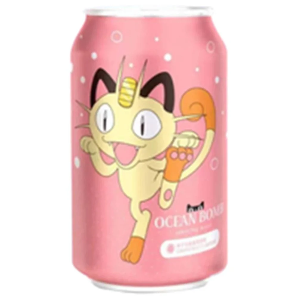 Ocean Bomb Pokemon Meowth Peach Flavour Sparkling Water, bevanda alla pesca da 330ml