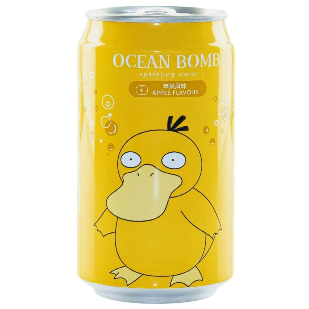 Ocean Bomb Pokemon Psyduck Apple Flavour Sparkling Water, bevanda alla mela da 330ml