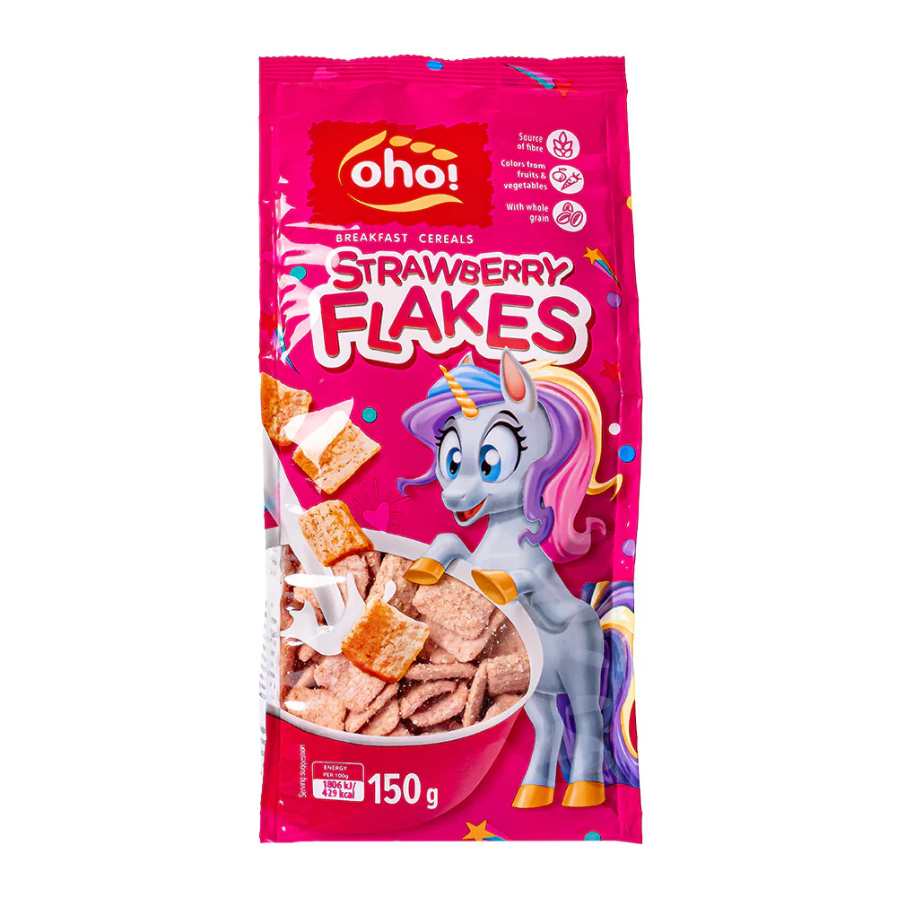Oho Flakes Strawberry, cereali alla fragola da 150g