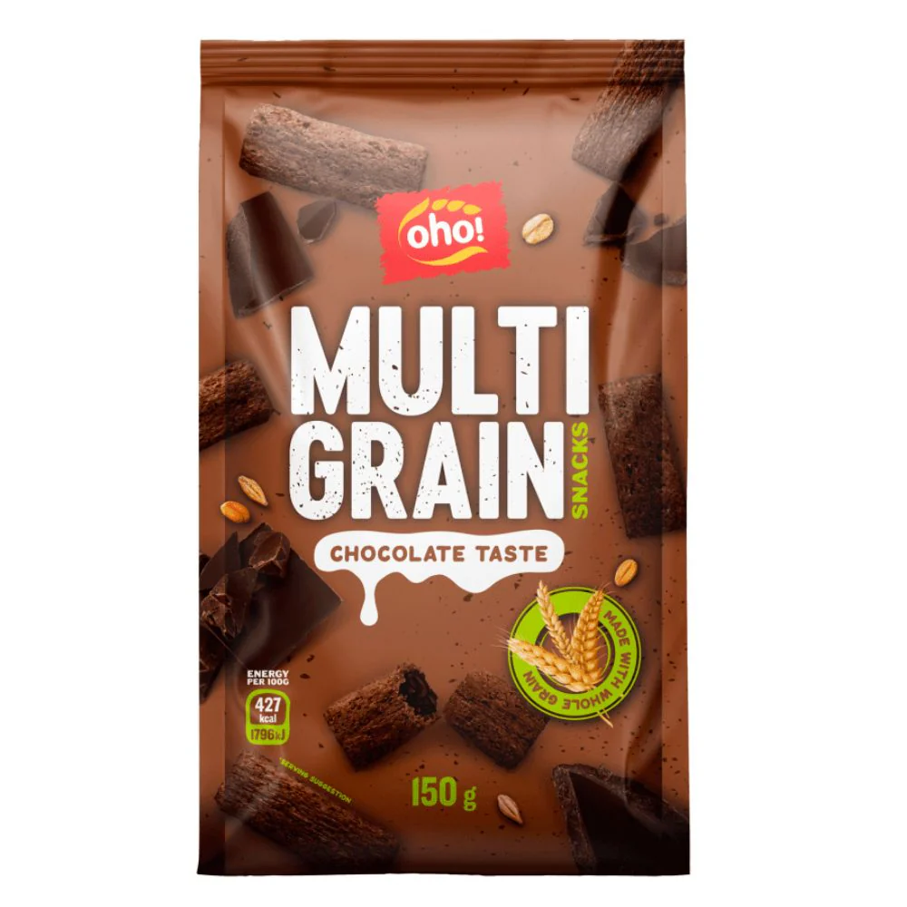 Oho! Multi Grain Snacks Chocolate Taste, snack integrali ripieni al cioccolato da 150g