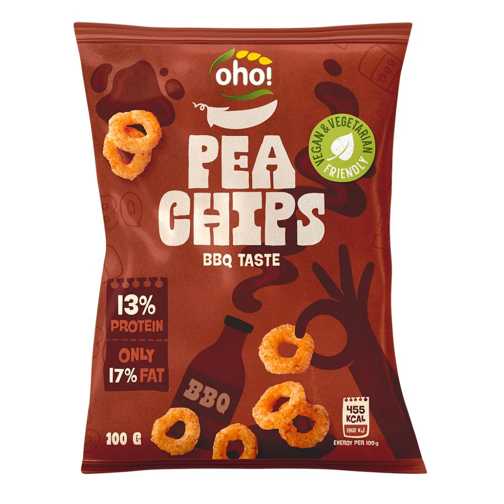 Oho Pea Chips BBQ, chips di piselli al gusto barbecue da 100g