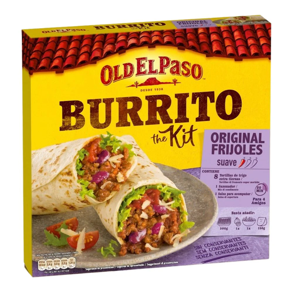 Old El Paso Burrito Kit, tortillas con salsa di pomodoro e mix di condimento per burrito da 510g
