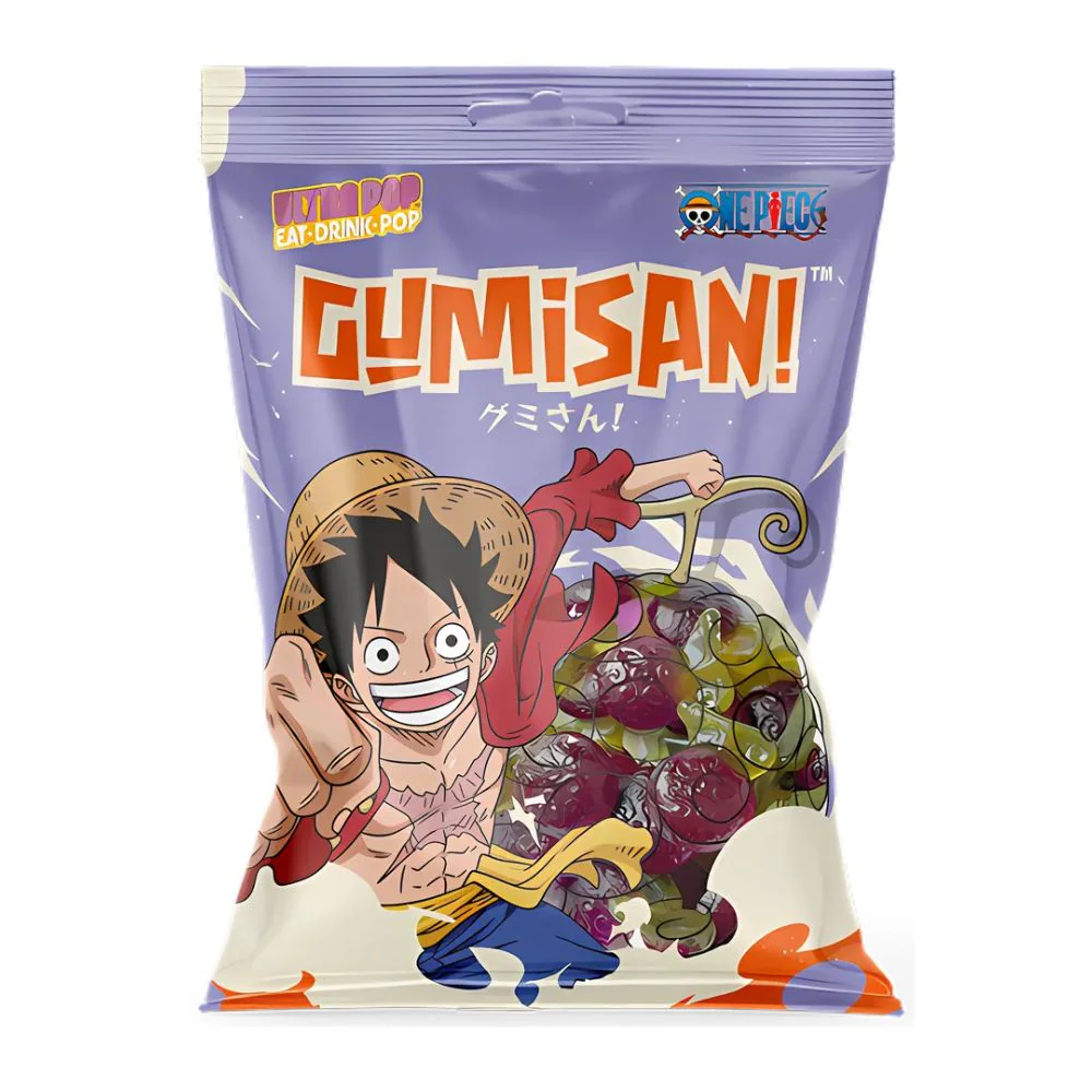 One Piece Ultra Pop Gumisan Luffy Gummy Candies, caramelle gommose al gusto d'uva da 180g