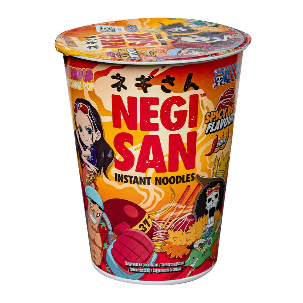 One Piece Ultra Pop Instant Noodles Spicy Beef Flavour of Robin, Franky and Brook, noodles piccanti al gusto di carne da 65g