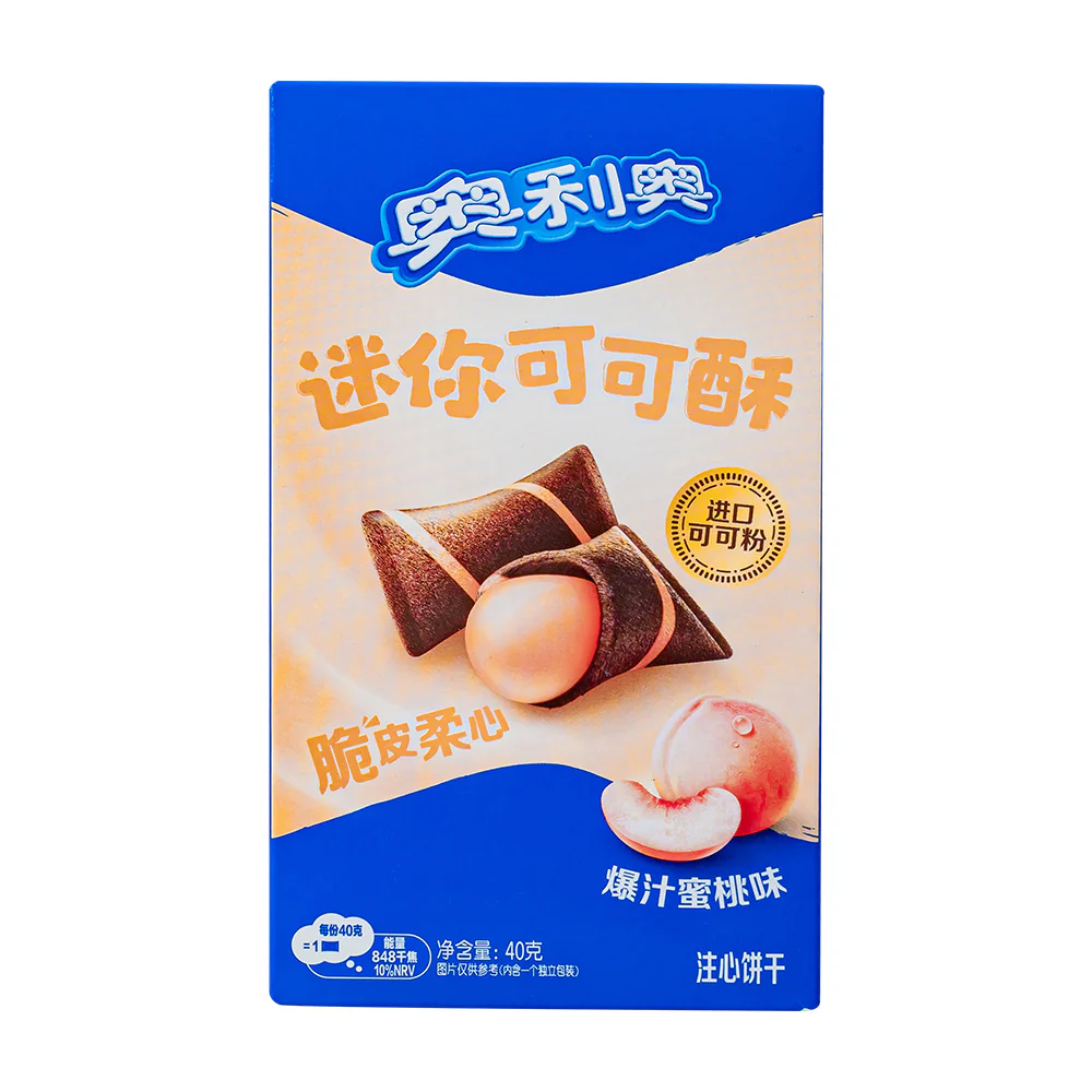 Oreo Bites Peach, biscotti al cioccolato ripieni di crema alla pesca da 40g