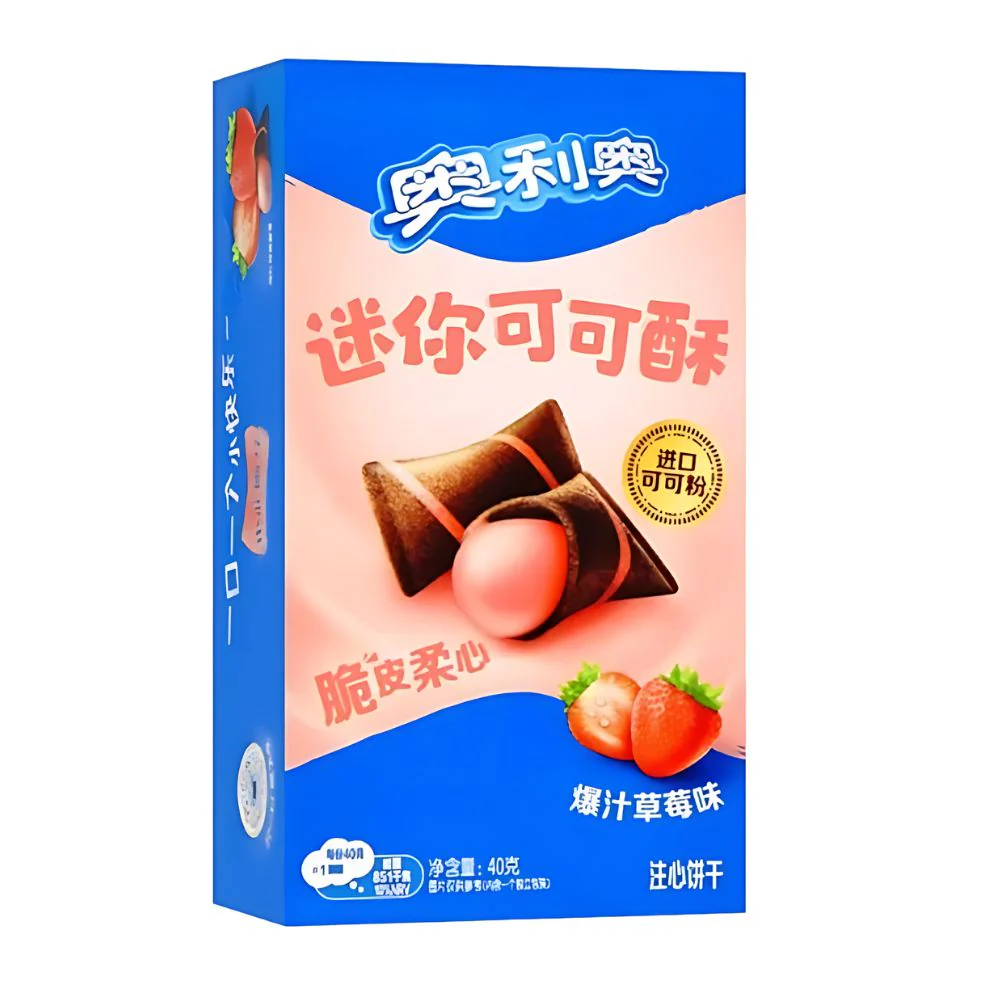 Oreo Bites Strawberry, biscotti al cacao ripieni di crema alla fragola da 40g