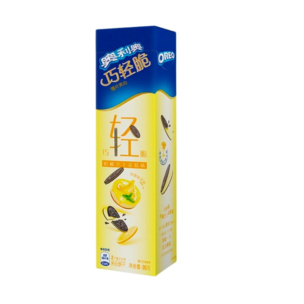 Oreo Cheesecake Limone, biscotto al cioccolato ripieno di crema al gusto di cheesecake al limone da 95g