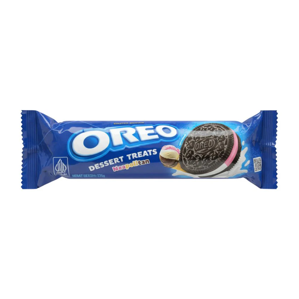 Oreo Dessert Treats Neapolitan Limited Edition, biscotti con crema al gusto di vaniglia, fragola e cioccolato da 131g