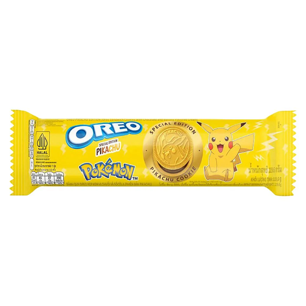 Oreo Pikachu Banana Cream Cookies, biscotti al gusto di banana e cioccolato da 120g