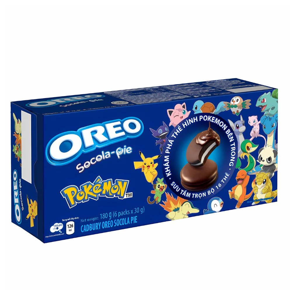 Oreo Chocopie Pokémon, merendina ricoperta di cioccolata e ripieno di vaniglia da 180g