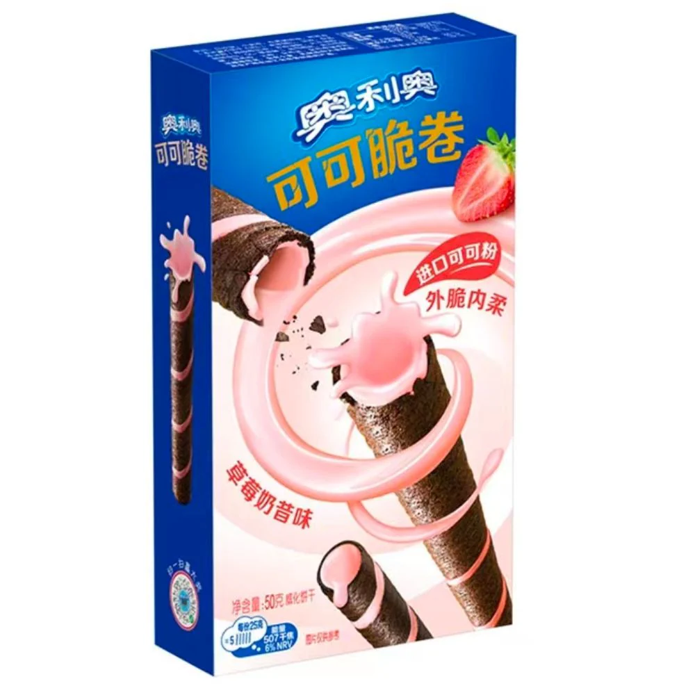 Oreo Strawberry Rolls, biscotti roll con crema alla fragola da 50g