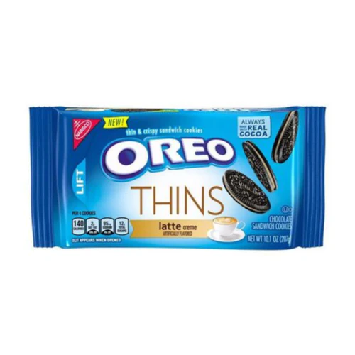 Oreo Thins Latte Creme, confezione di biscotti farciti con crema al cappuccino da 287g