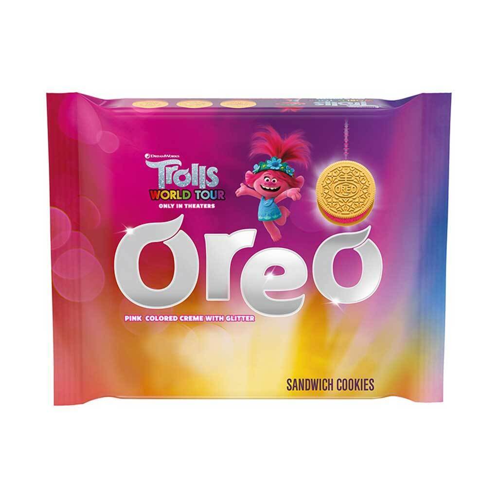 Oreo Trolls Golden Pink Glitter Creme, biscotti Oreo con crema rosa da 303g