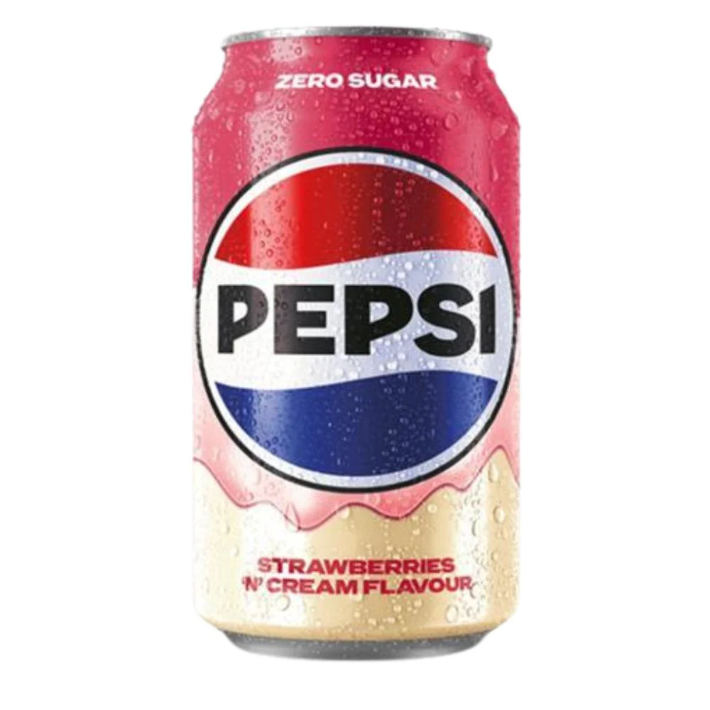 Pepsi Strawberries 'n' Cream Flavour Zero Sugar, bevanda al gusto di fragola e vaniglia da 330ml