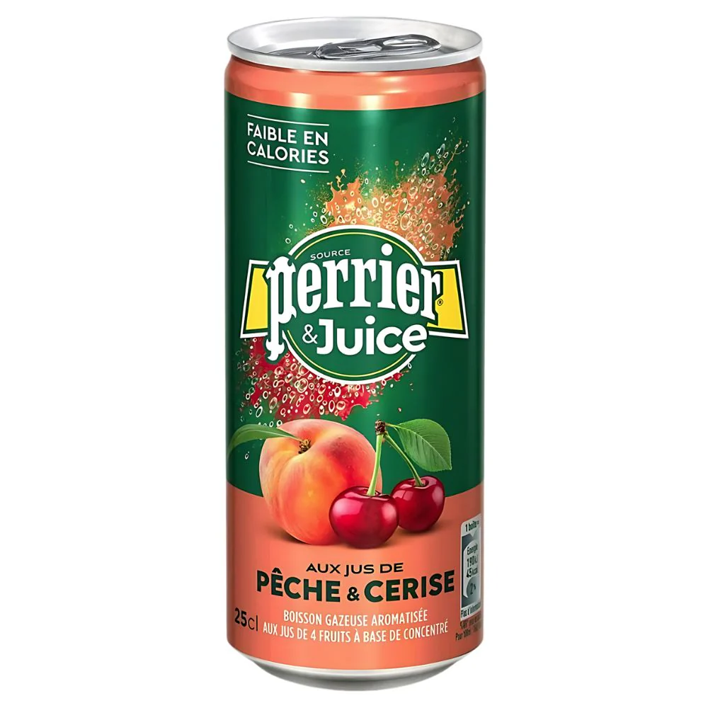 Perrier And Juice Peach Cherry, bevanda al gusto di pesca e ciliegia 250ml