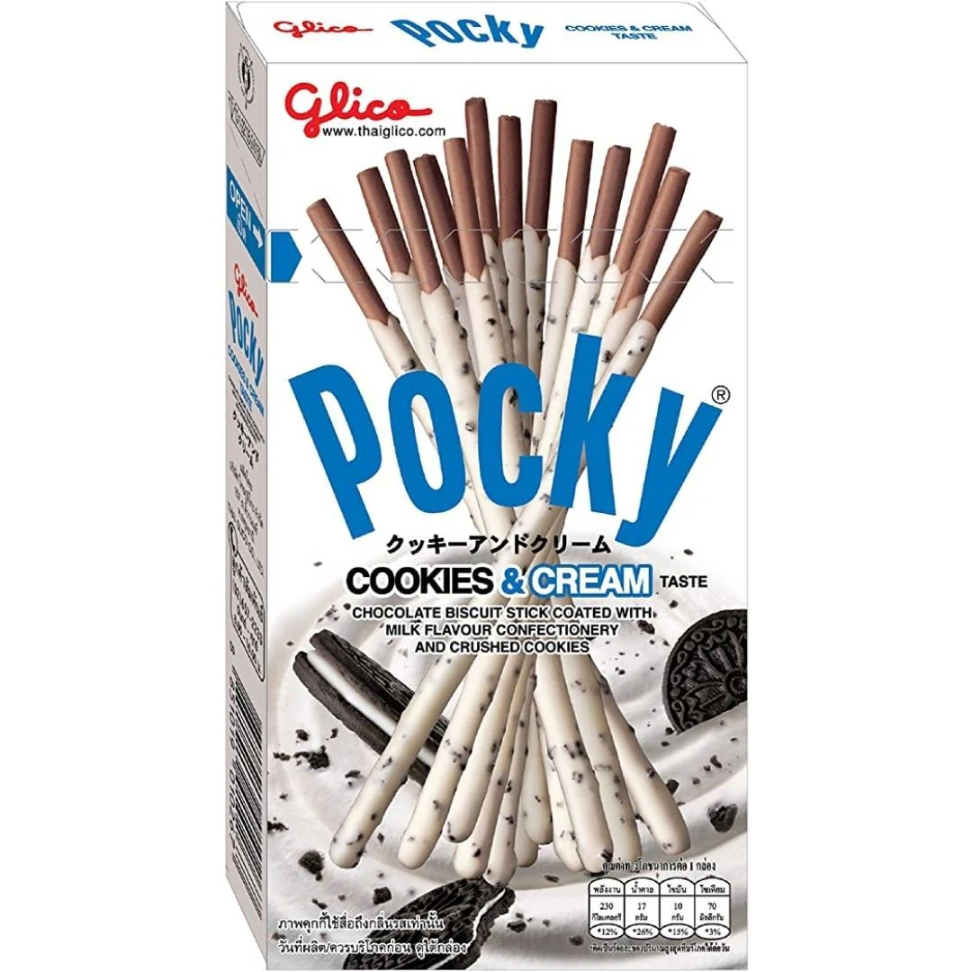 Pocky Cookies and Cream, biscotti ricoperti di cookies & creme da 44g