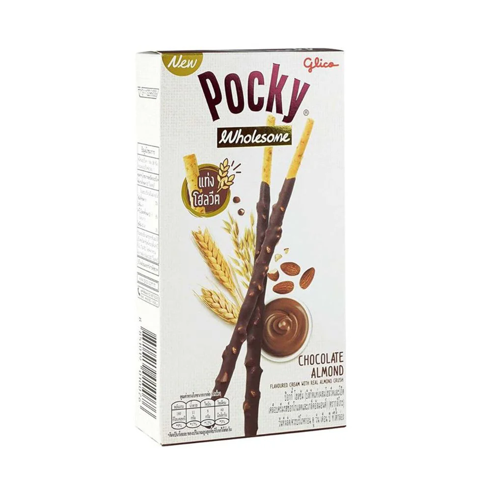 Pocky Wholesome Chocolate Almond, biscotti integrali rivestiti di crema al cioccolato e mandorle da 36g