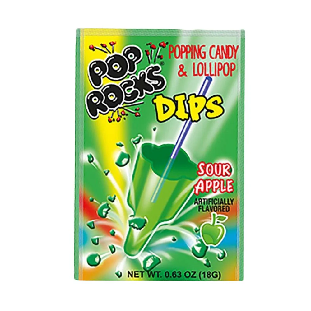 Pop Rocks Dips Sour Apple, caramella dura al gusto di mela verde da 18g