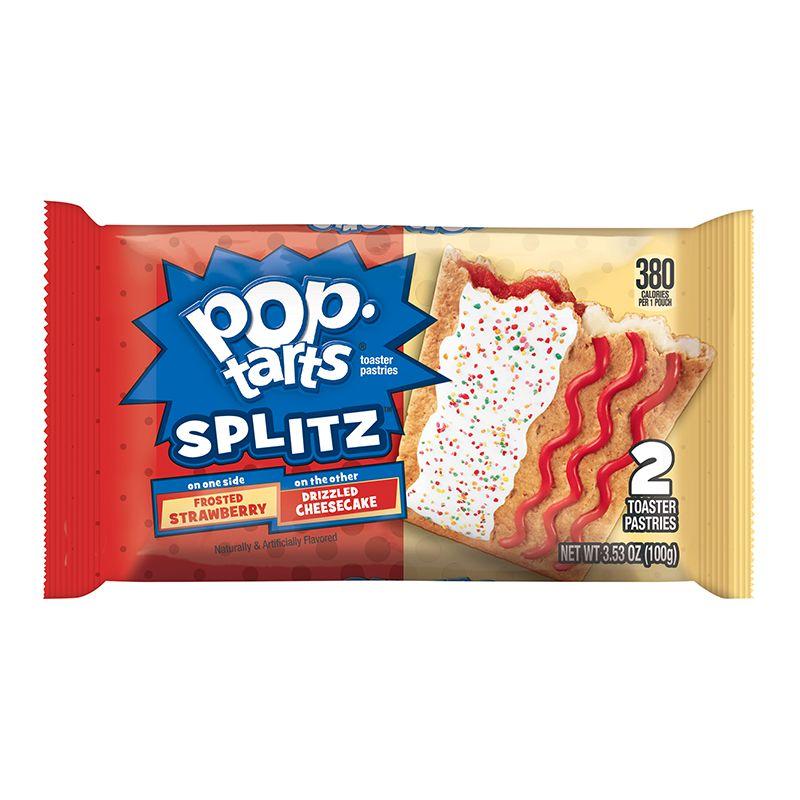 Pop Tarts Splitz Frosted Strawberry Drizzled Cheescake, biscotto ripieno al gusto di fragola e cheesecake da 100g