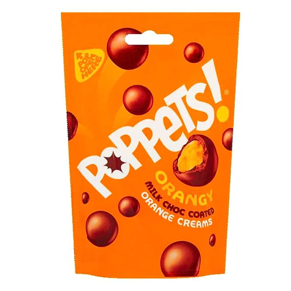 Poppets! Orangy Milk Choco Coated, cioccolatini con crema al gusto di arancia da 100g
