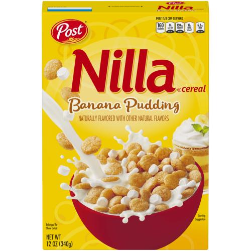Post Nilla Cereal Banana Pudding, confezione di cereali al gusto di budino alla banana e marshmallow da 340g
