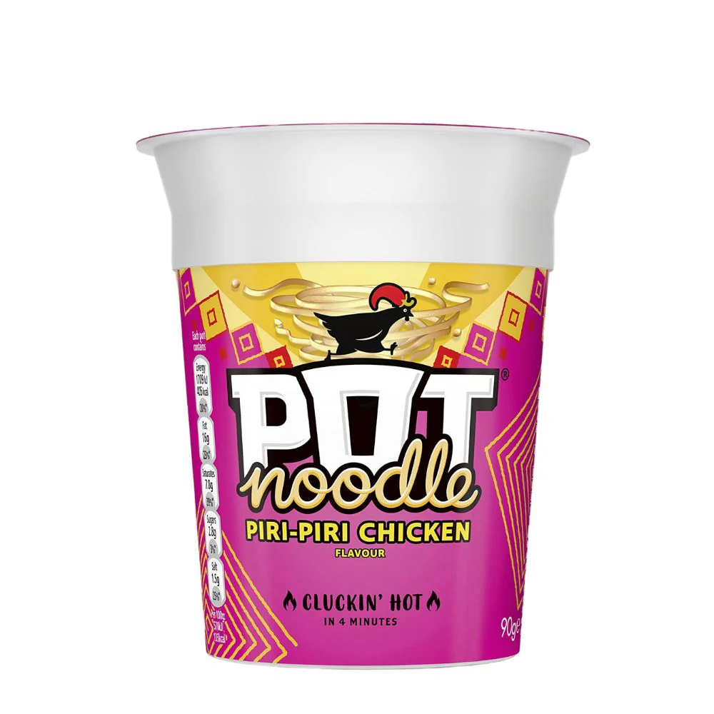 Pot Noodle Piri Piri Chicken, noodle al gusto di pollo e salsa piri piri da 90g