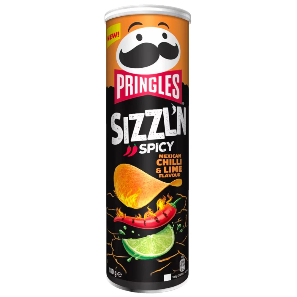 Pringles Sizzl’n Spicy Mexican Chilli & Lime Flavour, patatine al gusto di peperoncino e lime da 180g
