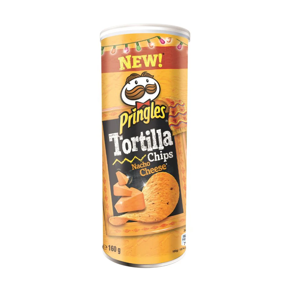Pringles Nacho Cheese Tortilla Chips, patatine al formaggio da 160g