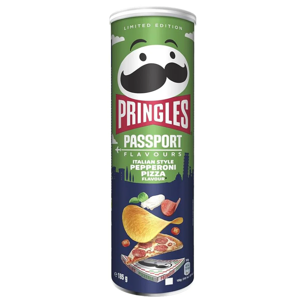 Pringles Passport Italian Style Pepperoni Pizza, patatine al gusto di pepperoni pizza da 165g