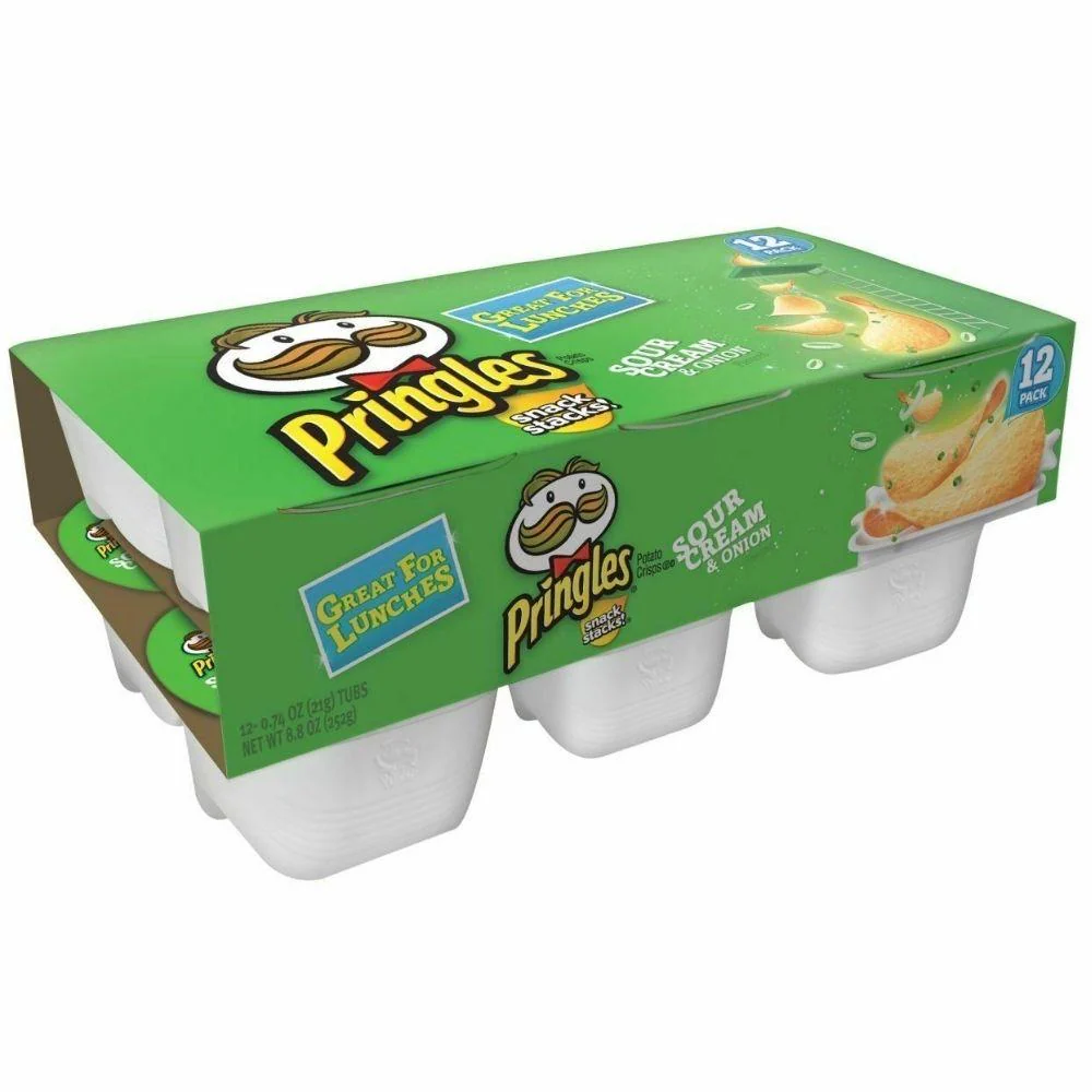 Pringles Snack Stack Sour Cream & Onion, confezione da 12 monoporzioni di patatine al gusto di panna acida da 252g