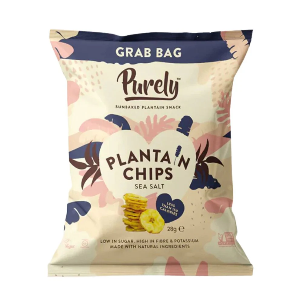 Purely Plantain Chips Sea Salt, chips di platano al sale marino da 28g