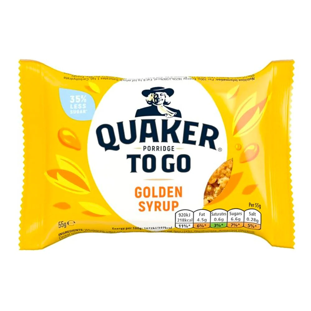 Quaker Oat To Go So Simple Golden Syrup, barretta di fiocchi di avena al caramello da 55g