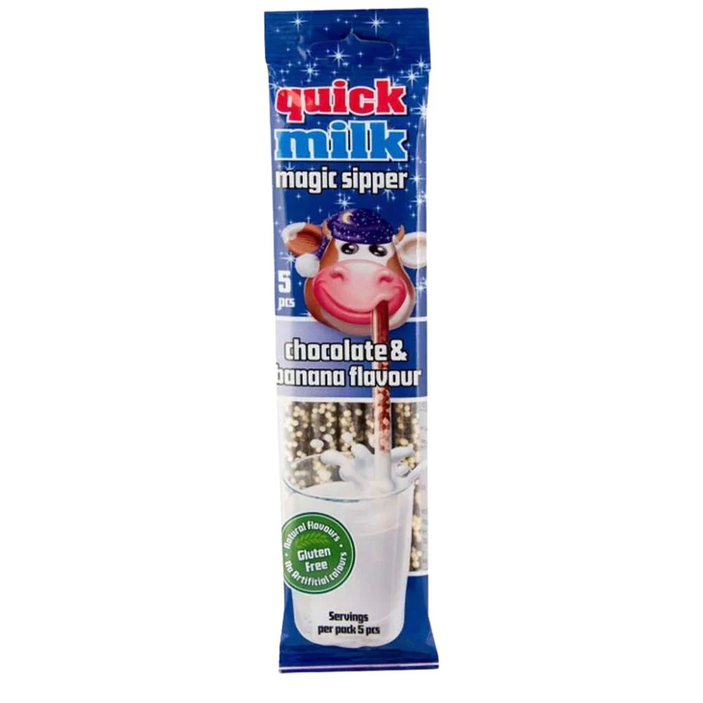 Quick Milk Magic Sipper Chocolate Banana, cannucce con caramelle al gusto di cioccolato e banana da 30g