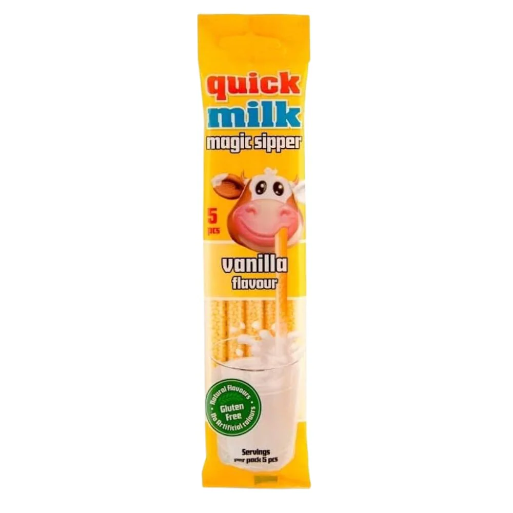 Quick Milk Magic Sipper Vanilla, cannucce con caramelle al gusto di vaniglia da 30g