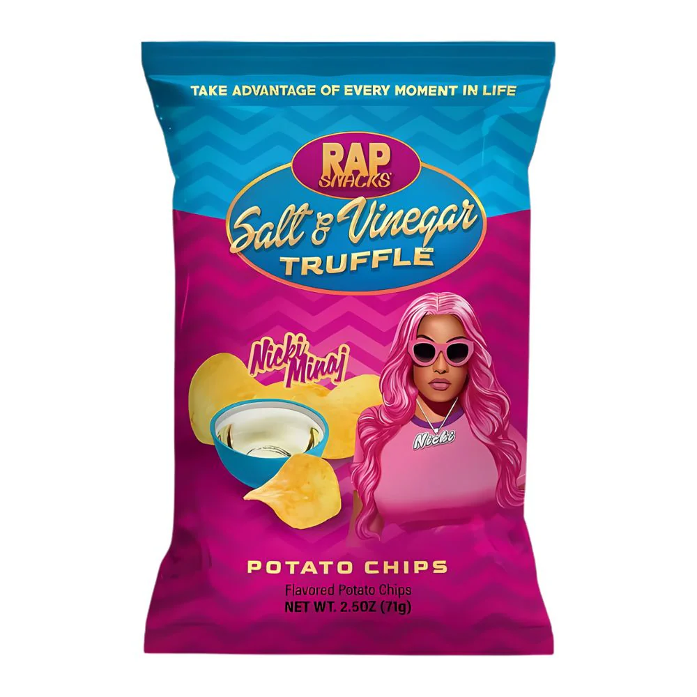 Rap Snacks Nicki Minaj Salt & Vinegar Truffle Potato Chips, patatine al gusto di sale, aceto e tartufo da 71g