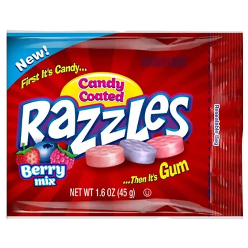Razzles Candy Coated Berry Mix, caramelle ai frutti di bosco da 45g