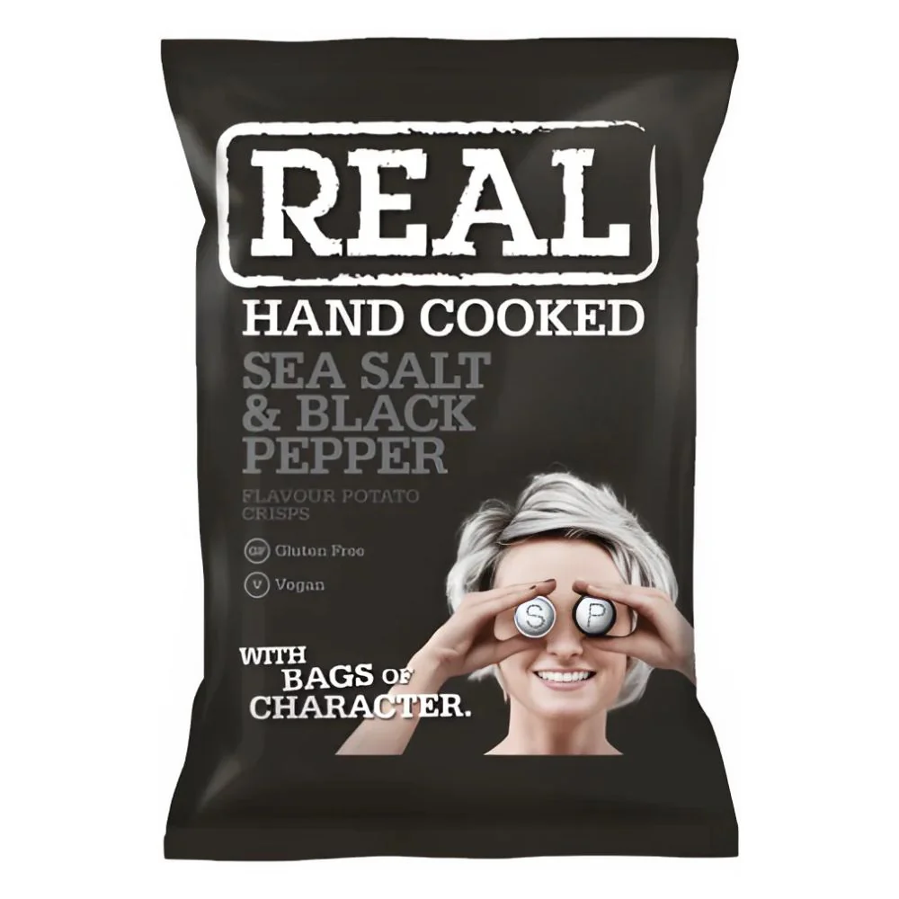 Real Sea Salt And Black Pepper Flavour Potato Crisps, patatine fritte con sale marino e pepe nero da 150g