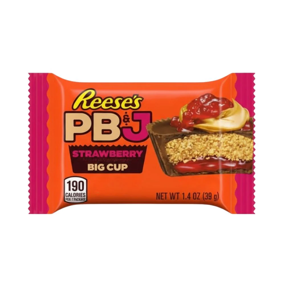 Reese's Big Cup PB&J Strawberry, tazza di cioccolato con ripieno al gusto di fragola e burro d'arachidi da 39g