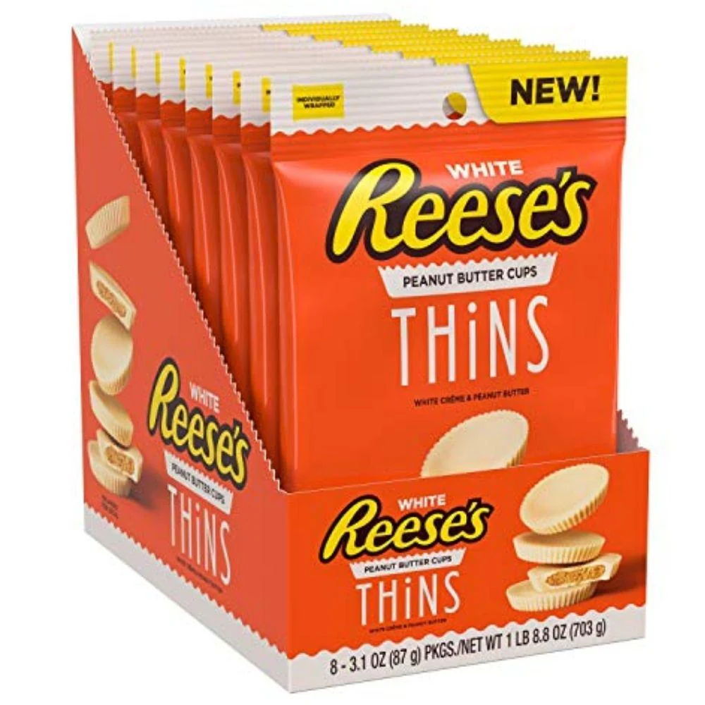 Reese's Peanut Butter Cups Thins White Chocolate, cioccolatini al cioccolato bianco e burro d'arachidi da 87g