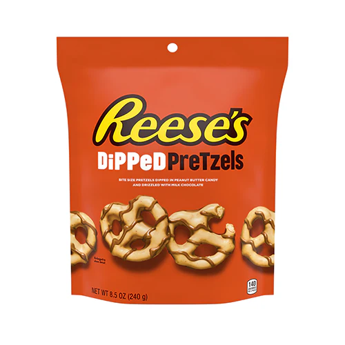Reese's Peanut Butter Dipped Pretzels, pretzel ricoperti di burro d'arachidi e cioccolato al latte da 120g