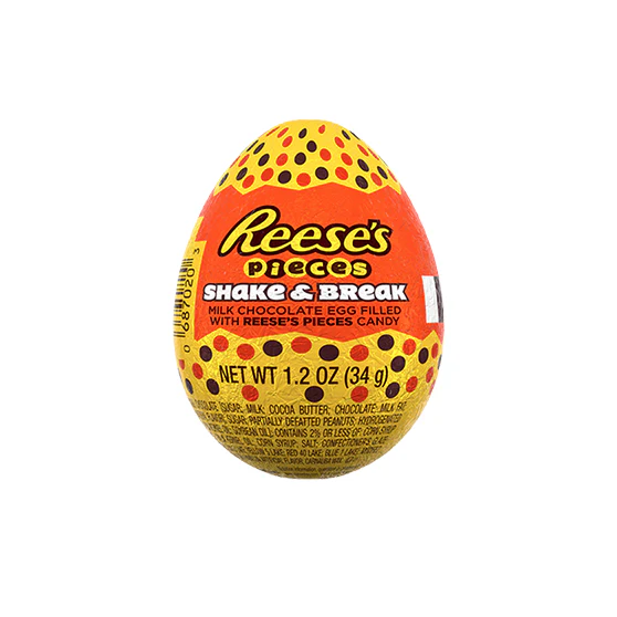 Reese's Pieces Shake & Break Egg, ovetto di cioccolato al latte ripieno di Reese's pieces da 34g