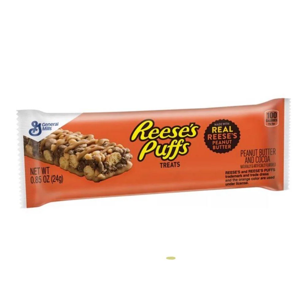 Reese's Puffs Treats Bars, barretta di cereali rivestita al cioccolato e burro d'arachidi da 24g