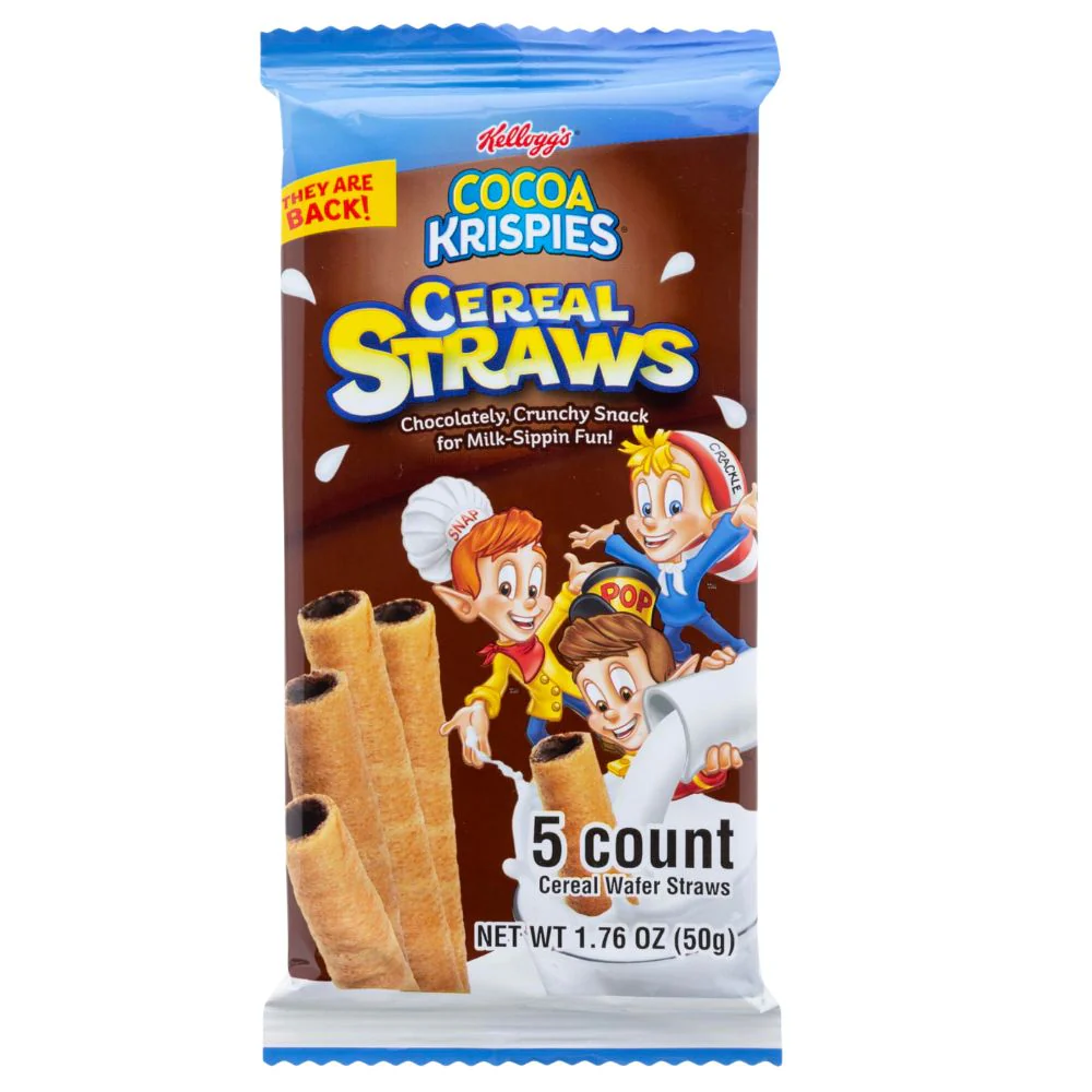Kellogg's Rice Krispies Cocao Cereal Straws, cannucce di wafer e cioccolato da 50g