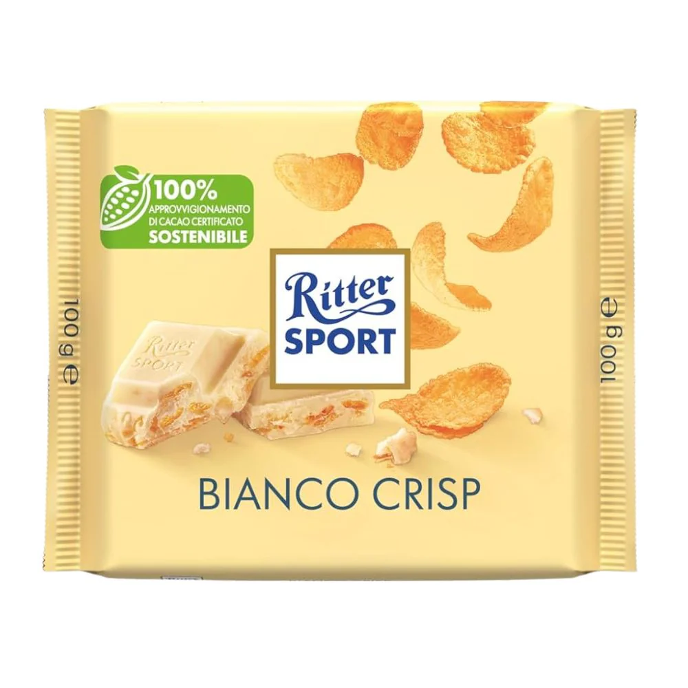 Ritter Sport Bianco Crisp, cioccolato bianco con fiocchi di mais e riso soffiato da 100g