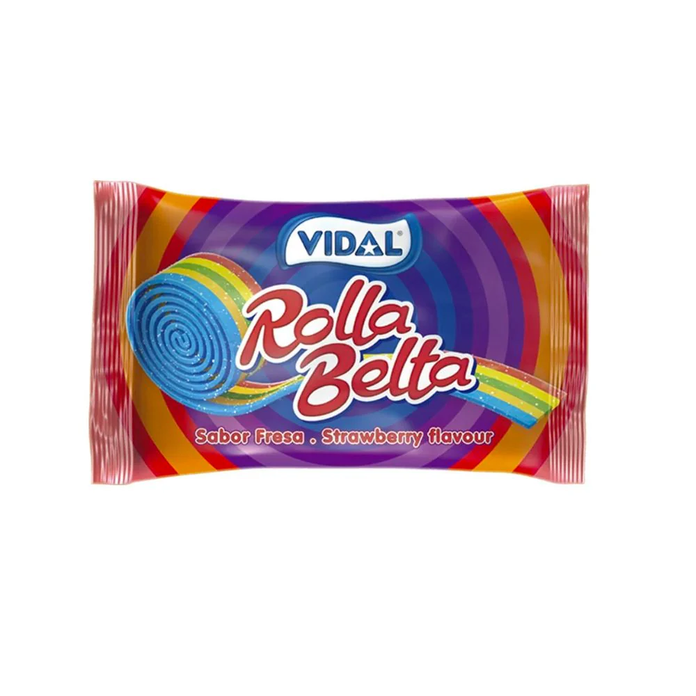 Vidal Rolla Belta Multicolor, caramella lunga arcobaleno al gusto di fragola da 19g