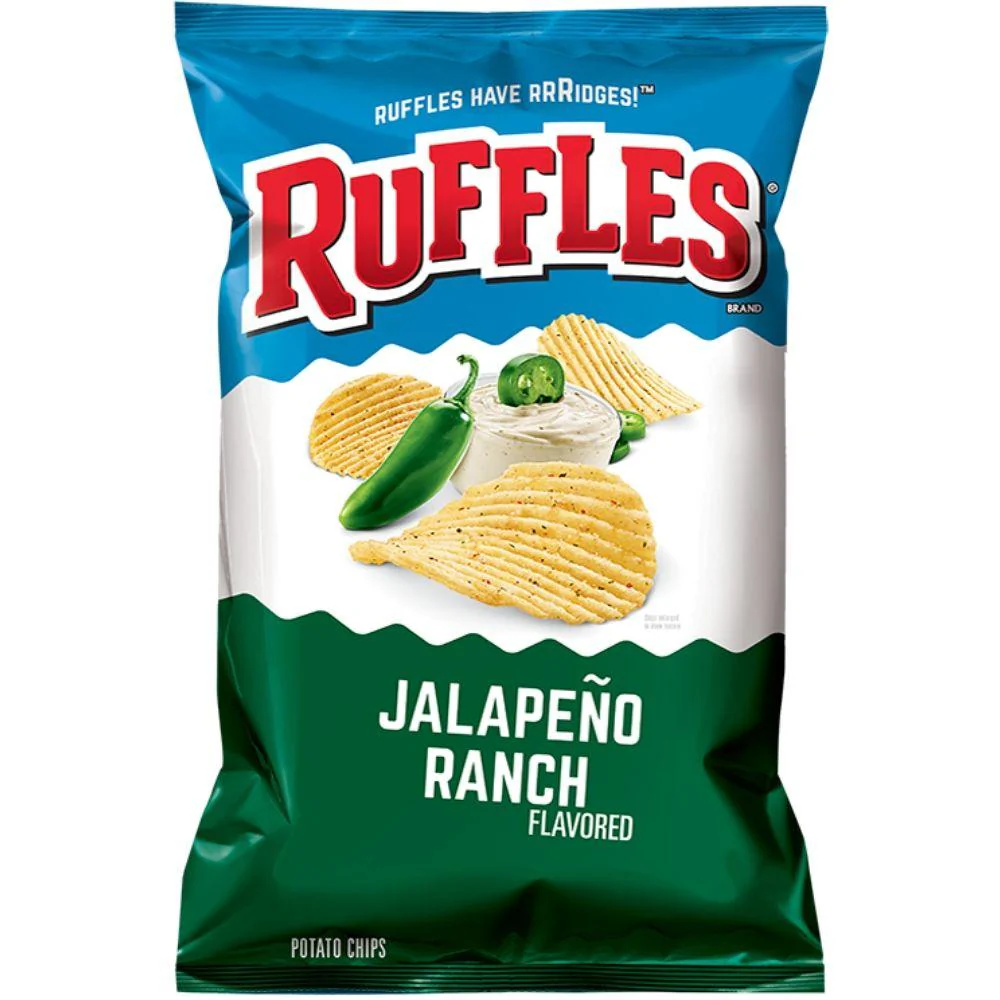 Ruffles Potato Chips Jalapeno Ranch, patatine alla salsa Ranch e Jalapeno da 184g